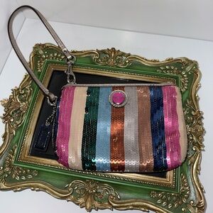 Coach Legacy Striped Sequin Wristlet Clutch